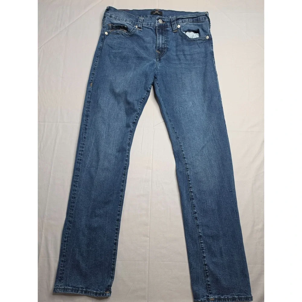 True Religion Ricky Jeans Men's 34 Blue Denim Stretch Relaxed Fit Straight Leg